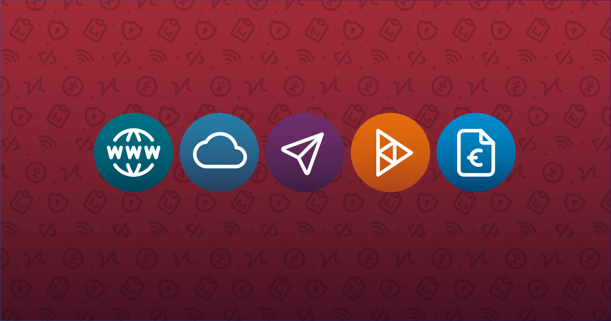 Des cercles avec les logos des services dans leurs couleurs respectives, sur un fond rouge.