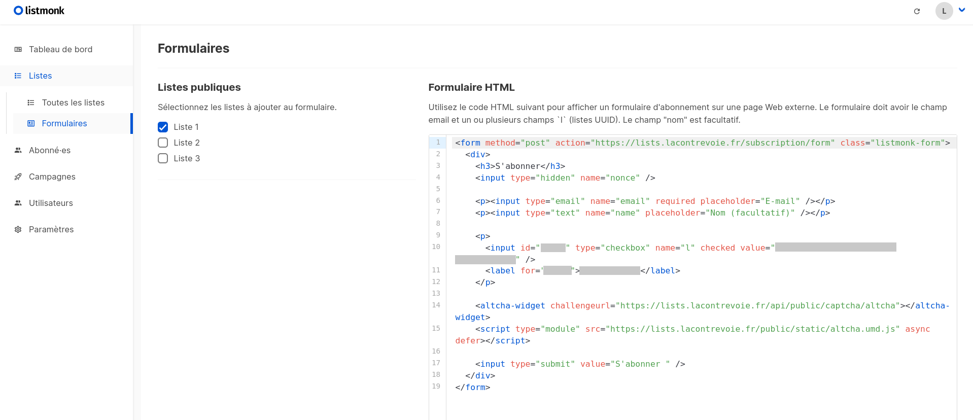 Screenshot of the “Forms” page
