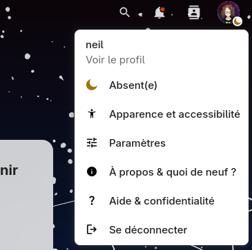 Capture d’écran du menu