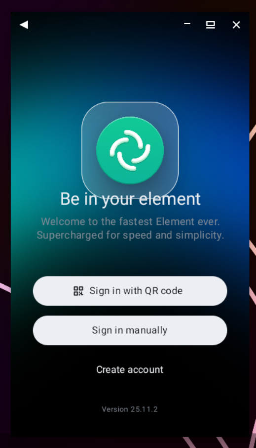 Screenshot of the Element X home page