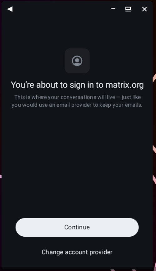 Screenshot of the Element X instance selection screen, offering matrix.org by default